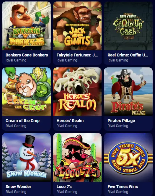 Spinay Casino's current catalog of games with demo mode